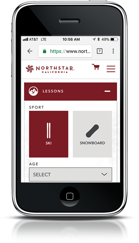 Northstar mobile ski and snowboard lesson selection